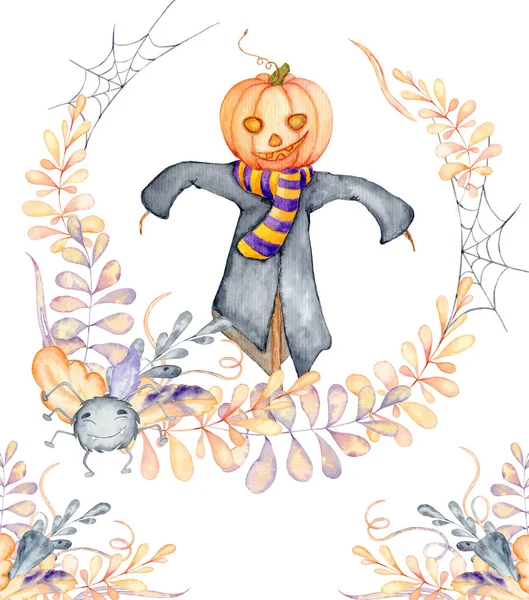 Halloween aquarel wenskaart met schattig karakter — Stockfoto