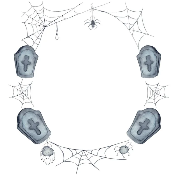 Aquarell-Halloween-Kranz mit Rippen und Spinnennetz — Stockfoto