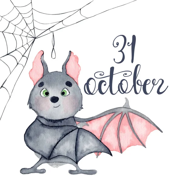 Watercolor bat, cartoon character cute illustration
