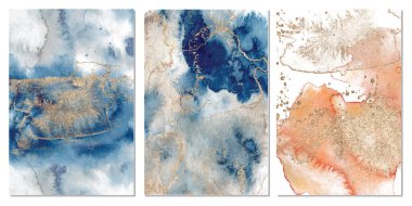 Suluboya klasik mavi, pembe ve altın, arkaplan, el çizimi suluboya doku temsilciliği