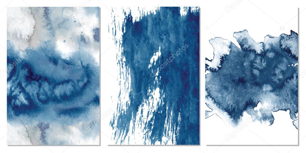 Watercolor abstract classic blue and gold, background, hand drawn watercolour texture Vector illustration