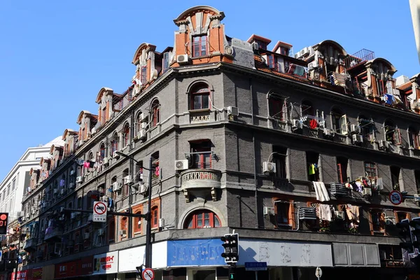 Antiguo Edificio Apartamentos Residenciales Históricos Ciudad Vieja Shanghai China —  Fotos de Stock