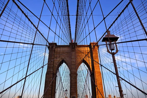 Γέφυρα Του Μπρούκλιν Νέα Υόρκη Κλείσιμο Sunset — Φωτογραφία Αρχείου