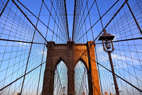 Brooklyn Bridge New York City close up st sunset