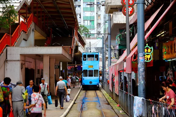 Hong Kong Chun Yeung Caddesi Nde Çalışan Tramvay Hattı Islak — Stok fotoğraf