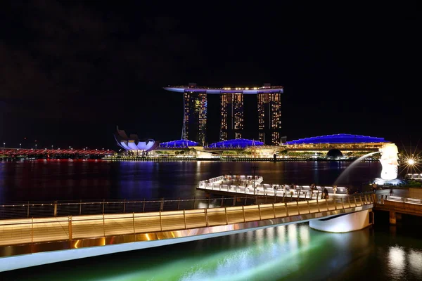 Singapore Merlion Park Singapore Skyline Distretto Finanziario Singapore Marina Baia — Foto Stock
