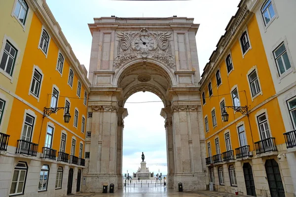 Praca Comercio Con Estatua Del Rey José Lisboa Portugal — Foto de Stock