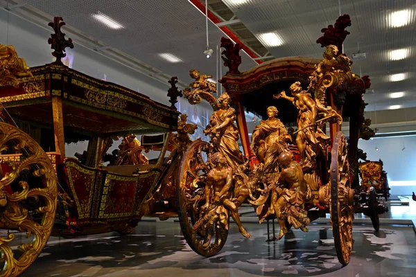 Exhibits Antique Carriages National Coach Museum Lisbon Portugal Museu Nacional — Stock Photo, Image