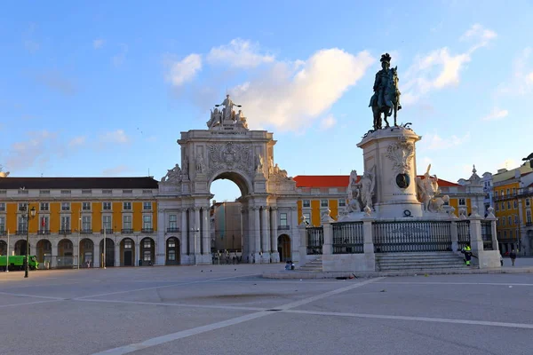 Praca Comercio Con Estatua Del Rey José Lisboa Portugal — Foto de Stock