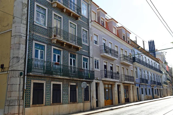 Traditionele Kleurrijke Gebouwen Met Azulejo Tegels Gevel Oude Wijken Van — Stockfoto