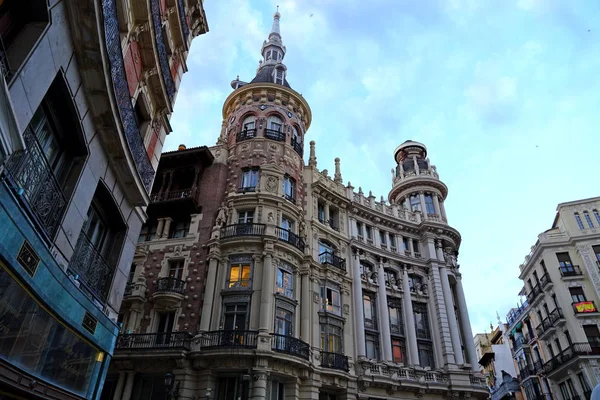 Fachada Adornada Residencia Típica Comercial Edificios Calles Ciudad Madrid España — Foto de Stock