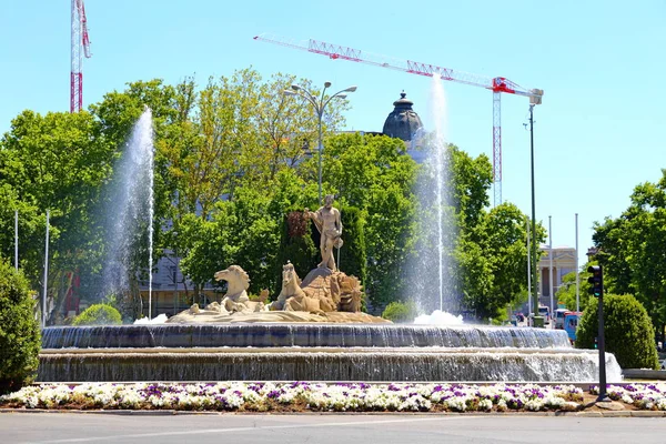 Fontanna Neptuna Fuente Neptuno Neoklasyczny Zabytek Centrum Placu Canovas Del — Zdjęcie stockowe