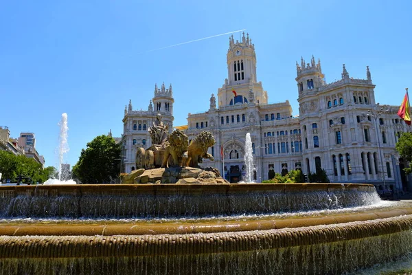 Plaza Cibeles Fountain Перед Дворцом Общин Мадрид Испания — стоковое фото