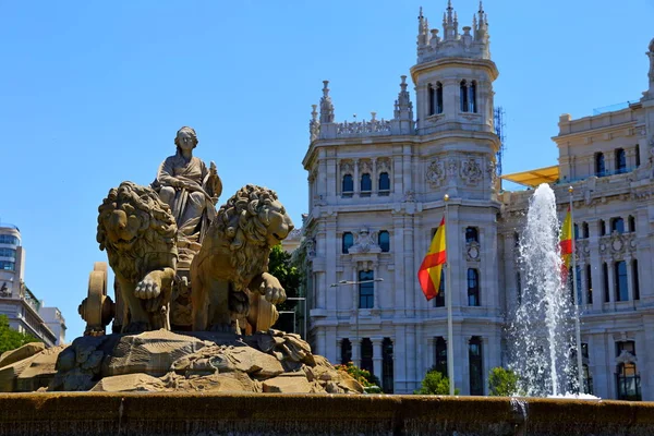 Plaza Cibeles Fontein Voor Het Palacio Comunicaciones Madrid Spanje — Stockfoto