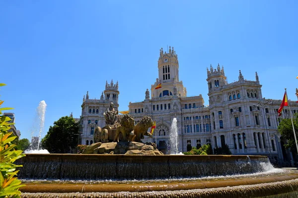 Plaza Cibeles Fontein Voor Het Palacio Comunicaciones Madrid Spanje — Stockfoto