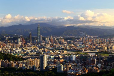 Taipei 'nin modern şehri, binalar şehir manzaraları Tayvan' ın başkentini gösteriyor..