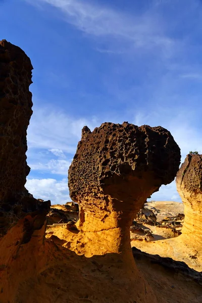 Yehliu Geopark 'taki doğal kaya oluşumu, Wanli, New Taipei City, Tayvan' ın en ünlü harikalarından biri..