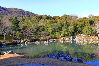 Tenryu-ji 'deki bahçe, Arashiyama' daki saygıdeğer bir Zen tapınağı, Susukinobabacho, Sagatenryuji, Ukyo Ward, Kyoto, Japonya