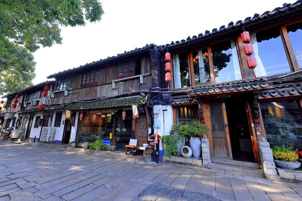 Древний город Чжуцзяо, древний водный город и туристический объект с водными путями, старые здания в Цинпу, Шанхай Китай 