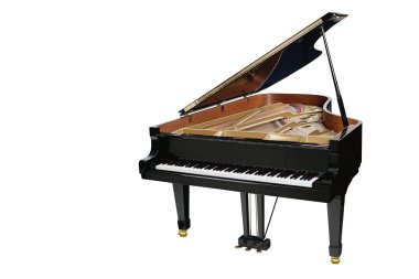 Beyaz arka plan üzerinde izole klasik müzik aleti siyah piyano