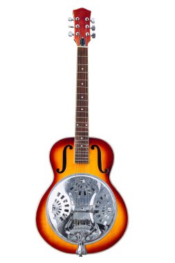 Klasik müzik aleti, beyaz arka plan üzerinde izole 6 telli rezonatör gitar