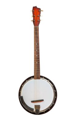Beyaz arka plan üzerinde izole dize müzik aleti banjo