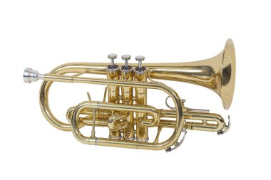 Beyaz arka plan üzerinde izole klasik Rüzgar Müzik aleti kornet