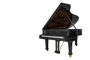 Beyaz arka plan üzerinde izole klasik müzik aleti siyah piyano