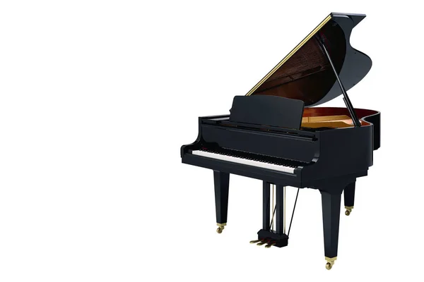 Instrumento Musical Clásico Piano Negro Aislado Sobre Fondo Blanco — Foto de Stock
