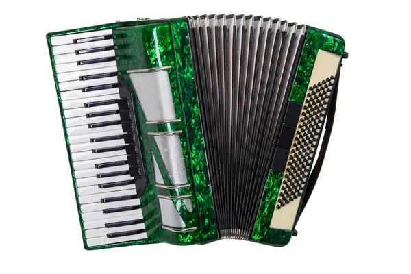 Groene Accordeon Geïsoleerd Witte Achtergrond — Stockfoto