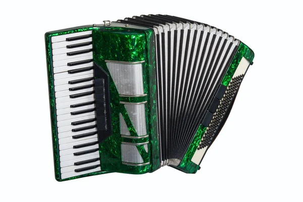 Grüne Ziehharmonika Isoliert Auf Weißem Hintergrund — Stockfoto
