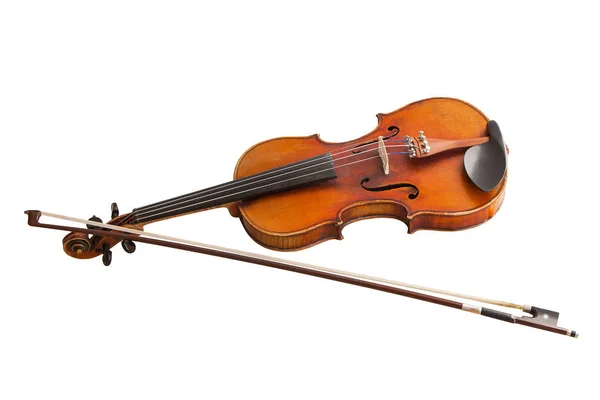 经典的乐器 孤立在白色背景上的旧小提琴 — 图库照片