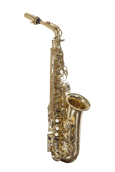 Klasické Dechové Hudební Nástroje Saxofon Alt Izolovaných Bílém Pozadí — Stock fotografie