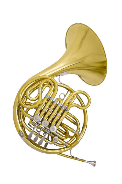 духовой инструмент French Horn на белом фоне
