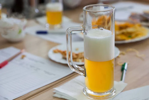 Beer Tasting Seminar Beer Tasting Beer Mug Stands Table Next — Stock Photo, Image