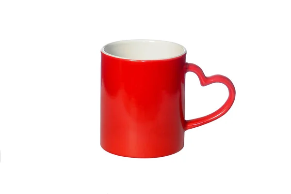 Die Kaffeetasse Rot Mit Henkel Herzform Isoliert Auf Weißem Hintergrund — Stockfoto