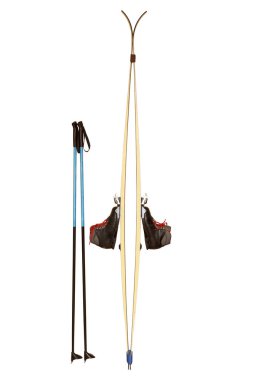 sopalarla kayaklar ve izole üzerinde beyaz arka plan çizme