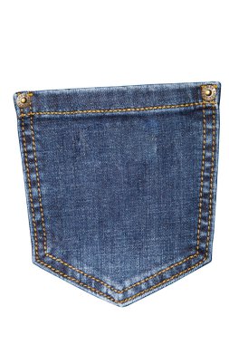Beyaz arka plan üzerinde mavi kot pantolon izole denim pantolon cebinde