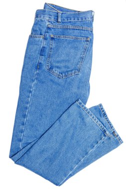 Beyaz arka planda izole kot pantolon, mavi kot pantolon