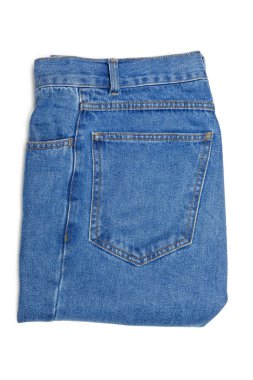Beyaz arka planda izole kot pantolon, mavi kot pantolon
