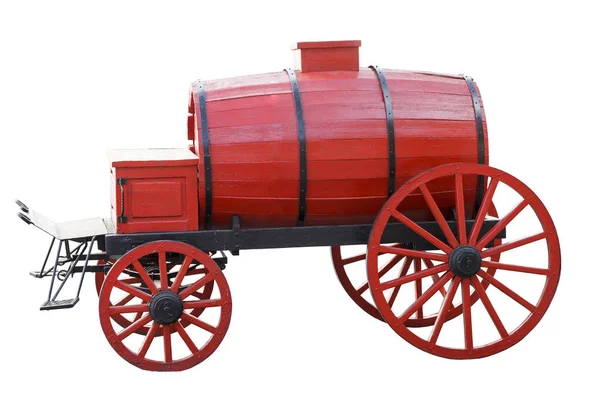 Баррель Колесах Красный Старый Пожарный Грузовик Изолирован Белом Фоне — стоковое фото