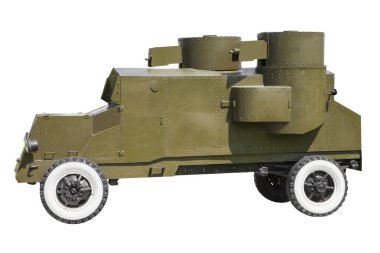 Beyaz arka plan üzerinde izole Birinci Dünya Savaşı askeri zırhlı araç