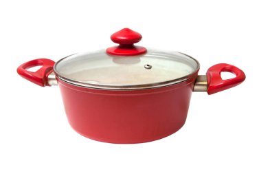 Beyaz arka plan üzerinde izole cam kapak kırmızı renk ile pan