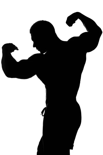 Schwarze Silhouette Eines Bodybuilders Mit Bizeps Auf Weißem Hintergrund — Stockfoto