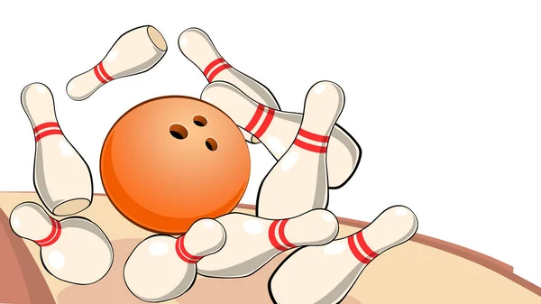 illustration of a bowling ball scatters the skittles for bowling on a white background