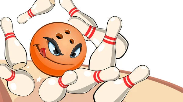 illustration of a bowling ball scatters the skittles for bowling on a white background