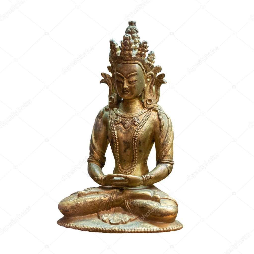 bronze Buddha statue isolated on white background