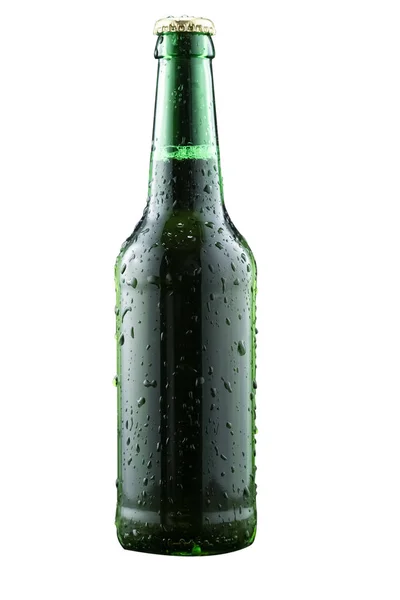 Misted Garrafa Cerveja Cor Verde Isolado Fundo Branco — Fotografia de Stock