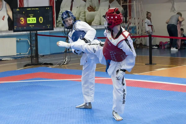 Chelyabinsk Russian Federation May 2019 Two Boys Taekwondo Outfit Blue — Stock Photo, Image