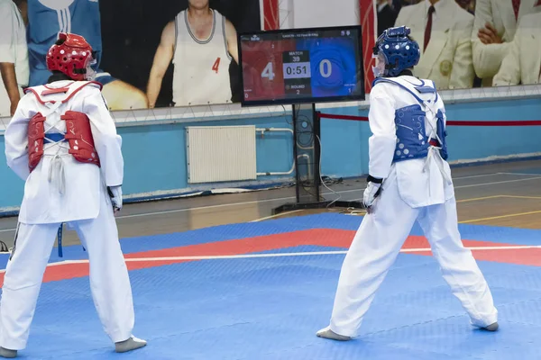 Chelyabinsk Federação Russa Maio 2019 São Dois Meninos Roupa Taekwondo — Fotografia de Stock